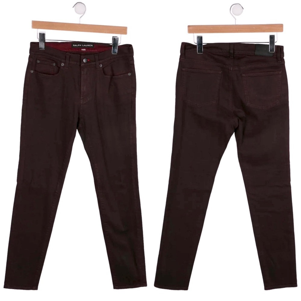 RALPH LAUREN BLACK LABEL Mid-Rise Skinny Leg Waxed Jeans BURGUNDY Size 29 NEW